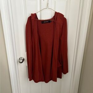Nordstrom Code Mode Burnt Orange Open Front Hooded Cardigan Normcore Cozy